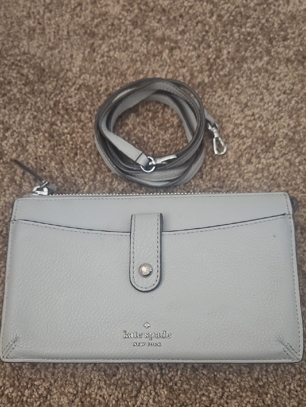 kate spade gray leather crossbody wallet with detachable strap